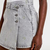 Jupe-short trap&egrave;ze courte taille haute denim gris femme