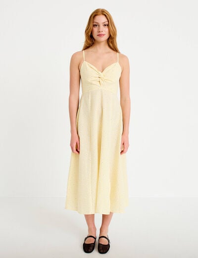Robe &eacute;vas&eacute;e 3/4 &agrave; fines bretelles jaune clair femme