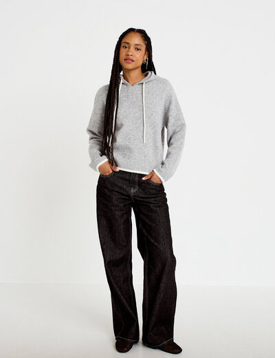Pull &agrave; capuche gris clair femme