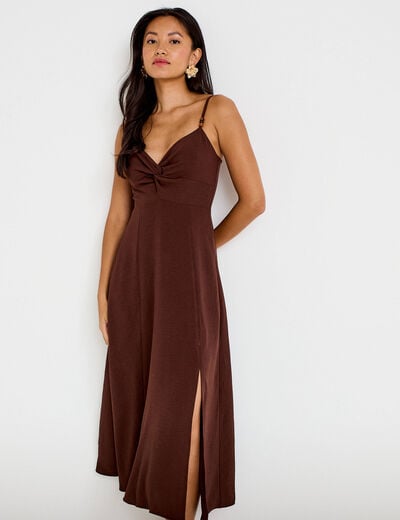 Robe longue &eacute;vas&eacute;e fendue marron femme