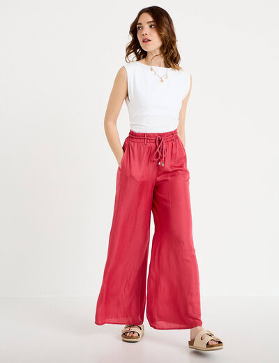 Pantalon large taille standard rose framboise femme