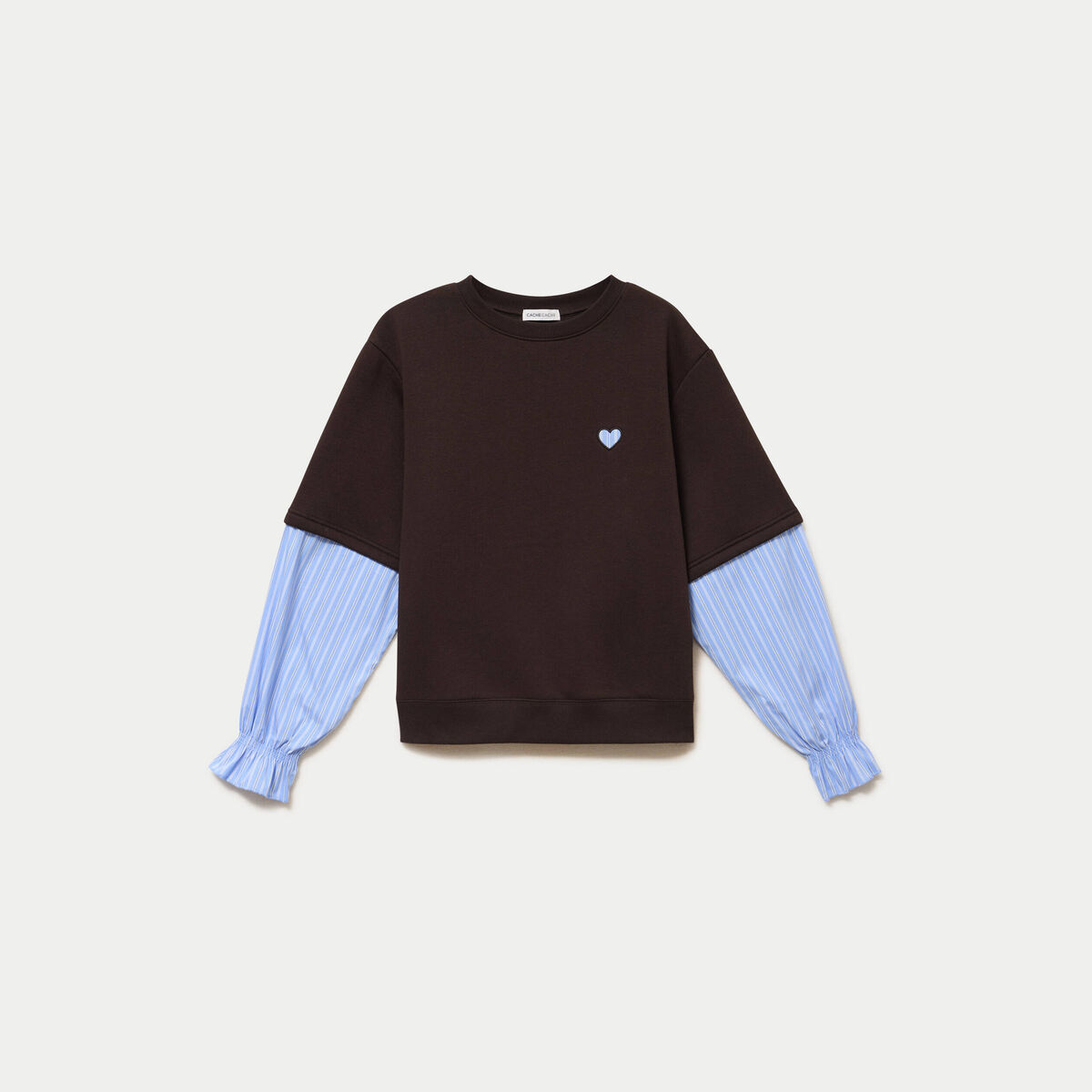 Sweat bi-mati&egrave;re manches longues marron fonc&eacute; femme