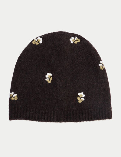 Bonnet avec broderie marron fonc&eacute; femme