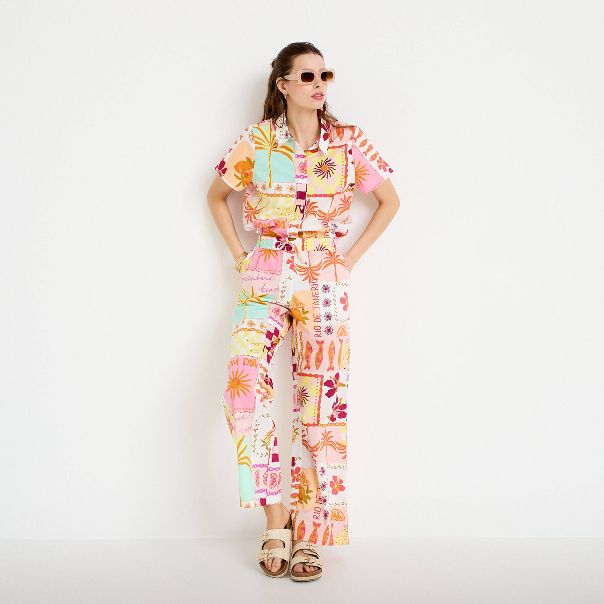 Pantalon large taille standard blanc femme