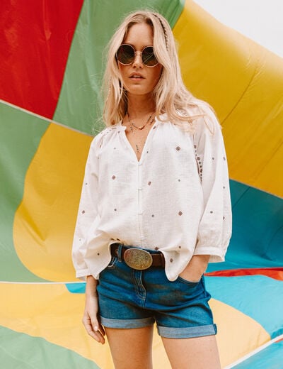 Short slim en jean denim stone femme