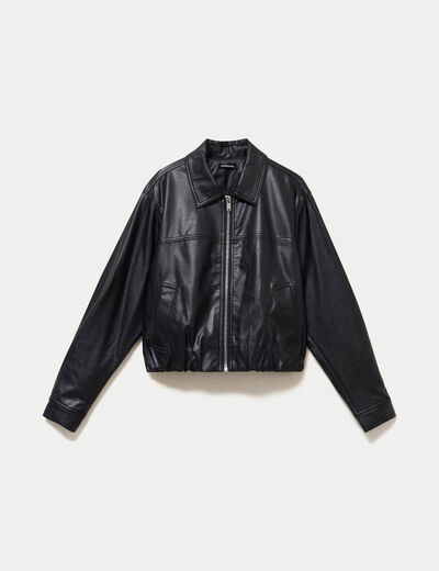 Veste effet boule manches longues noir femme