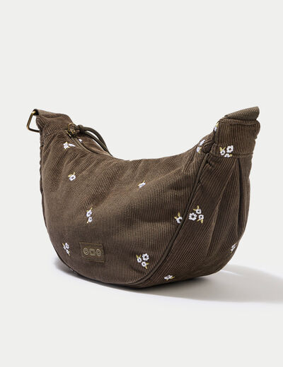 Sac banane velours c&ocirc;tel&eacute; vert kaki femme