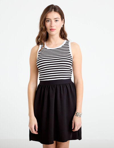 Robe courte &eacute;vas&eacute;e sans manches col rond bleu marine femme