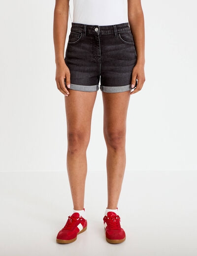 Short slim en jean denim noir femme