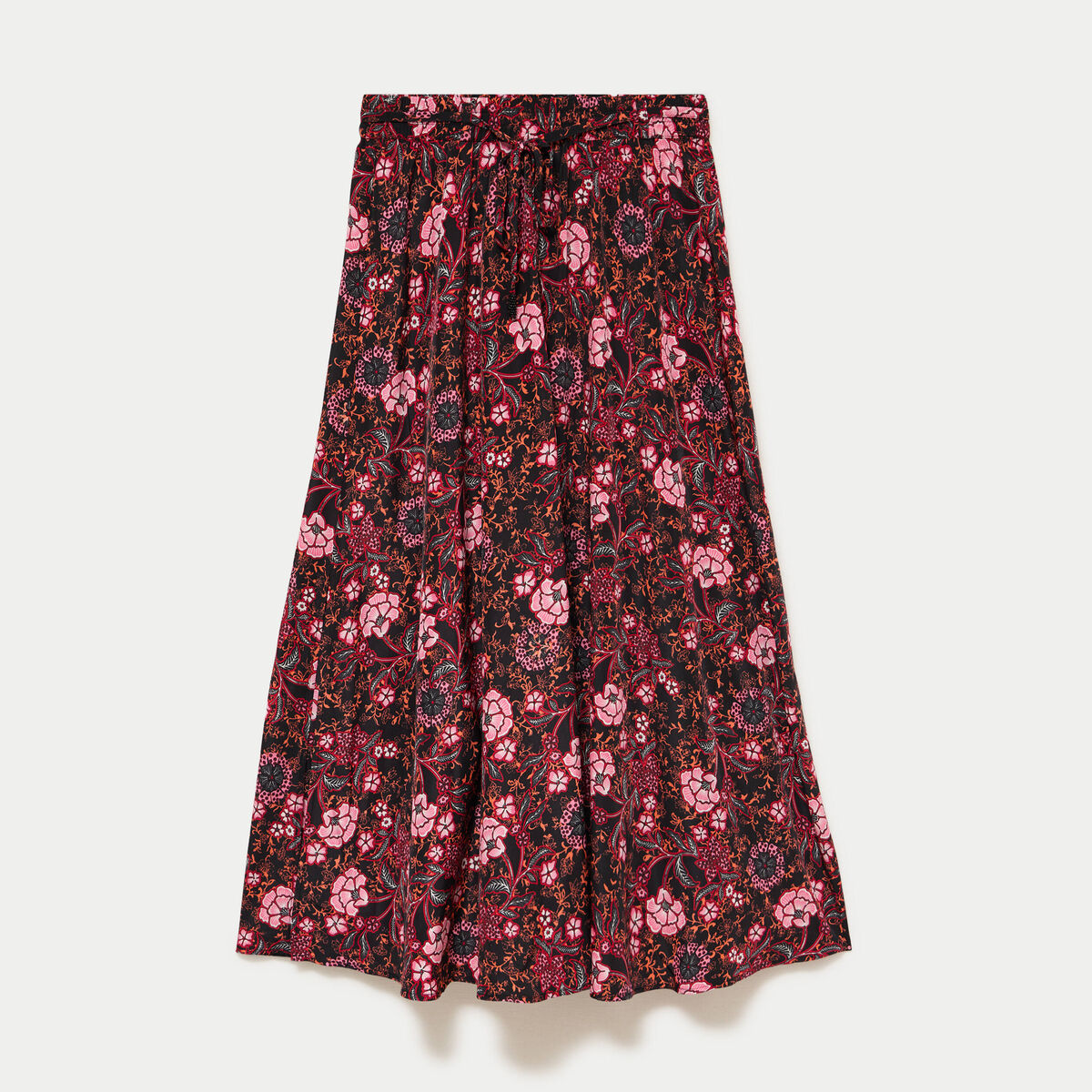 Jupe longue &eacute;vas&eacute;e satin&eacute;e noir femme