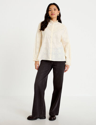 Blouse ample col montant manches longues ivoire femme
