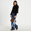 Veste droite en tweed col classique noir femme