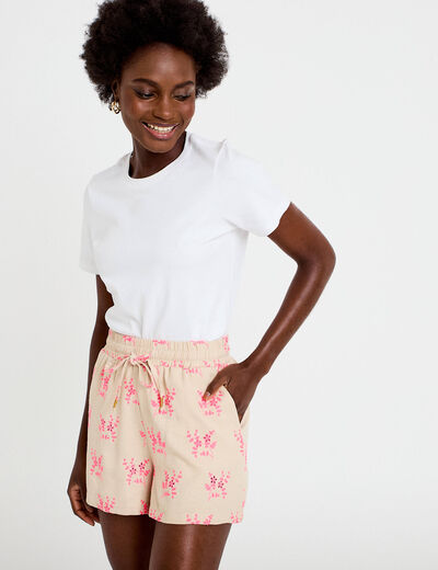 Short flare avec broderie rose femme