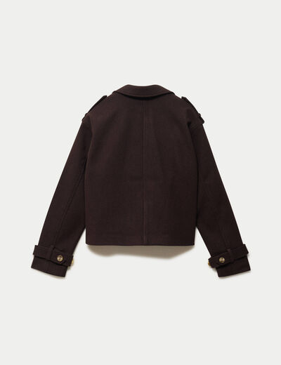 Trench court boutonn&eacute; marron fonc&eacute; femme