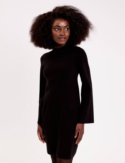 Robe manches longues col montant noir femme