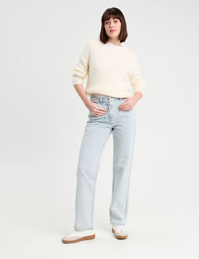 Jean droit taille haute bleu gris femme