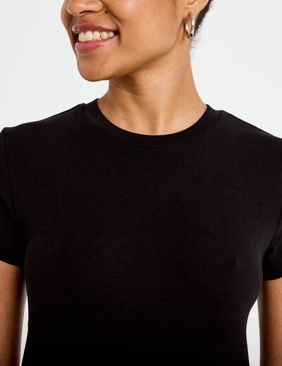 Top ajust&eacute; col rond manches courtes noir femme