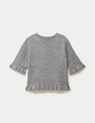 Pull col rond manches courtes gris clair femme