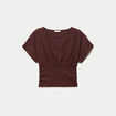 T-shirt ajour&eacute; col v manches courtes marron femme