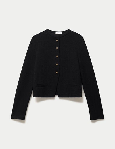 Gilet tweed droit cropped col rond noir femme