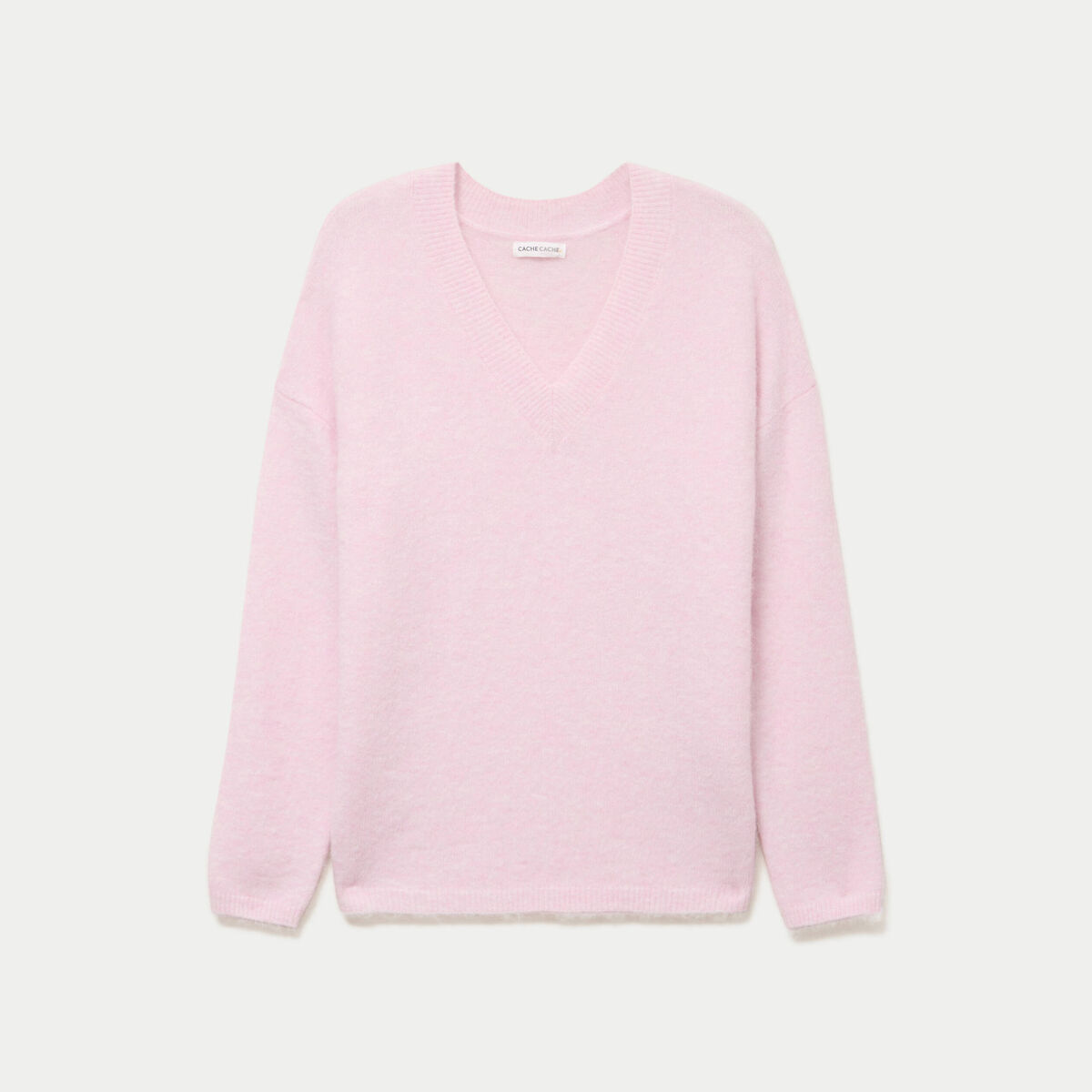 Pull col v manches longues rose clair femme
