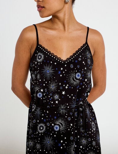 Robe longue &eacute;vas&eacute;e col v dentelle noir femme