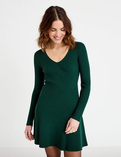 Robe tricot patineuse c&ocirc;tel&eacute;e vert fonc&eacute; femme