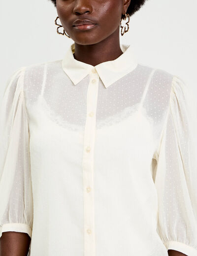 Chemise droite courte voile manches 3/4 ecru femme