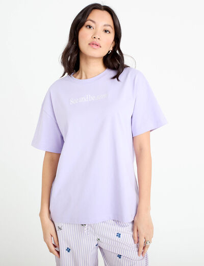 T-shirt oversize brod&eacute; Bridgerton parme femme