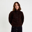 Veste col montant manches longues marron fonc&eacute; femme