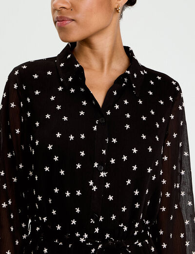 Robe brod&eacute;e &eacute;vas&eacute;e manches longues noir femme