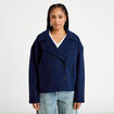 Caban court oversize col tailleur bleu marine femme