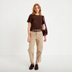 T-shirt manches courtes aspect dentelle marron fonc&eacute; femme