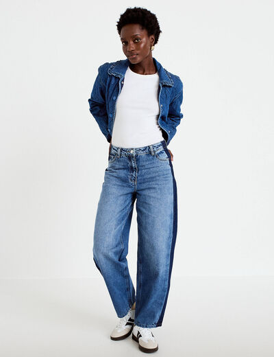 Jean mom cropped denim double stone femme