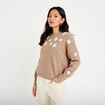Pull oversize brod&eacute; manches longues beige femme