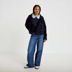 Sweat col chemise manches longues bleu marine femme