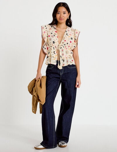 Jean wide leg taille basse denim brut femme