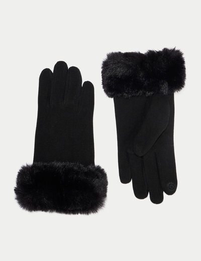 Gants fausse fourrure noir femme