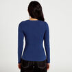 T-shirt cintr&eacute; col rond manches longues bleu fonc&eacute; femme