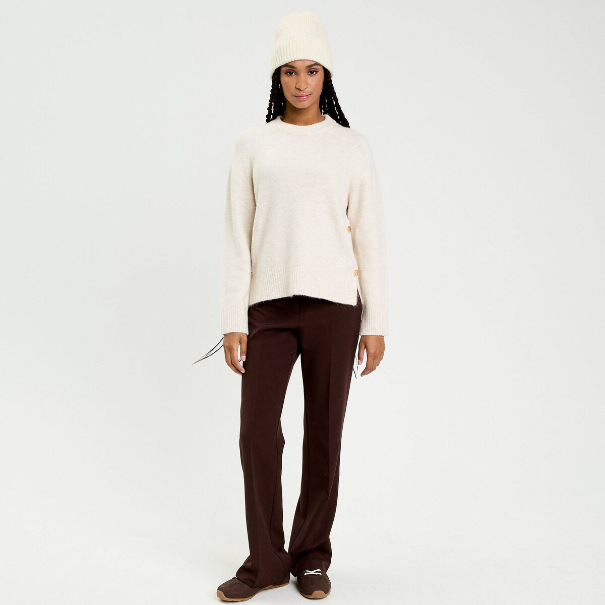 Pull manches longues ecru femme