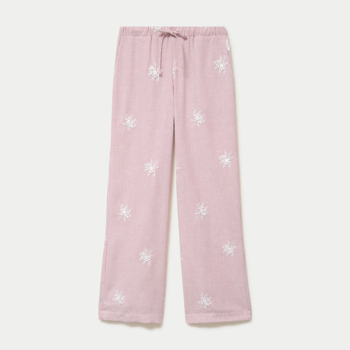 Pantalon large taille haute &agrave; relief rouge femme