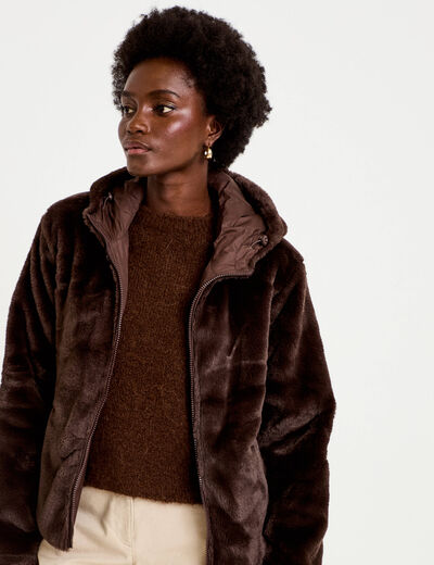 Parka r&eacute;versible &agrave; capuche marron fonc&eacute; femme