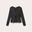 Blouse cintr&eacute;e col v manches longues gris fonc&eacute; femme