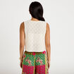 Gilet sans manches col v macram&eacute; ecru femme