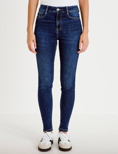 Jean skinny taille haute bleu fonc&eacute; femme