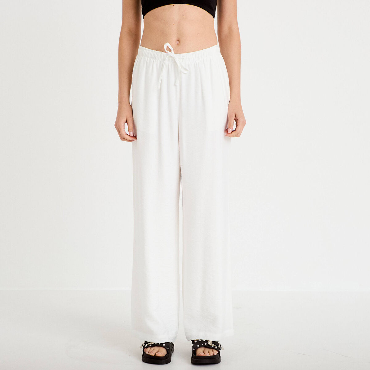 Pantalon bootcut taille standard ecru femme
