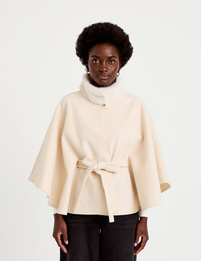 Poncho en fausse fourrure ivoire femme