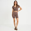 Crop top sans couture col rond marron clair femme