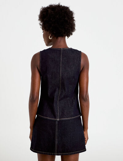 Gilet cintr&eacute; sans manches en jean denim brut femme