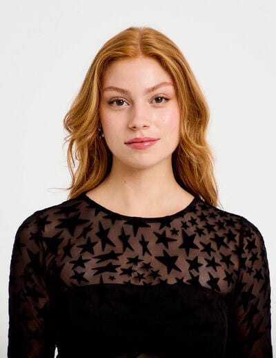 T-shirt ajust&eacute; manches longues noir femme